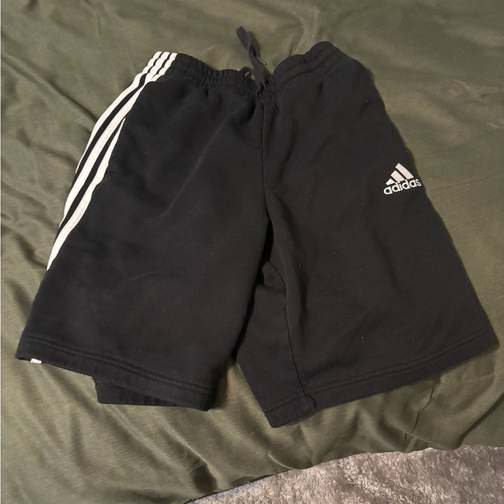 Adidas Kids Black Shorts with White Stripes